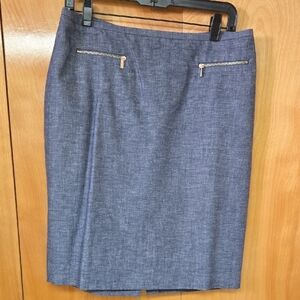 Calvin Klein 10 Fully Lined Classic Cotton Linen Gold Details Knee-Length Skirt